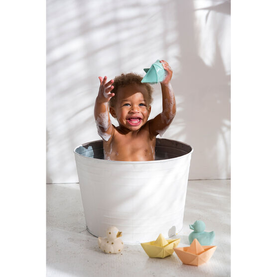 Mint green origami boat teether toy